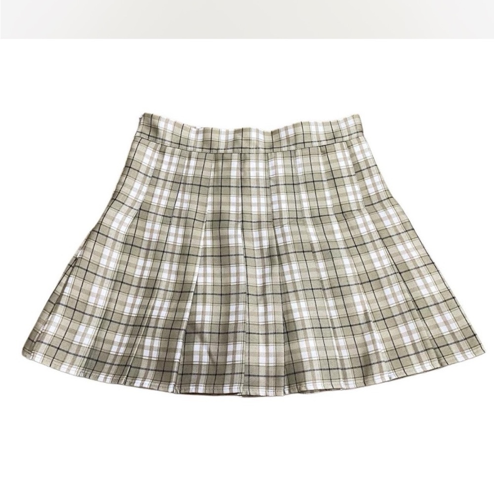 Plaid A-Line Skirt - Beige and White